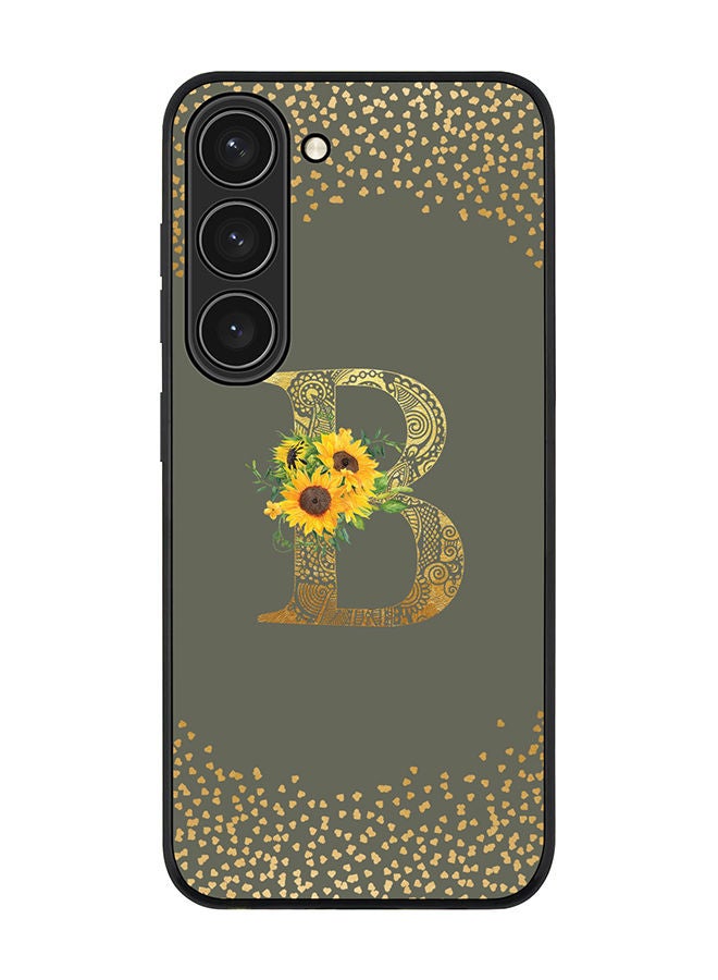 Stylizedd Rugged Black edge case for Samsung Galaxy S23 5G Slim fit Soft Case Flexible Rubber Edges Anti Drop TPU Gel Thin Cover - Custom Monogram Initial Letter Floral Pattern Alphabet - B (Olive Green ) - Image 1