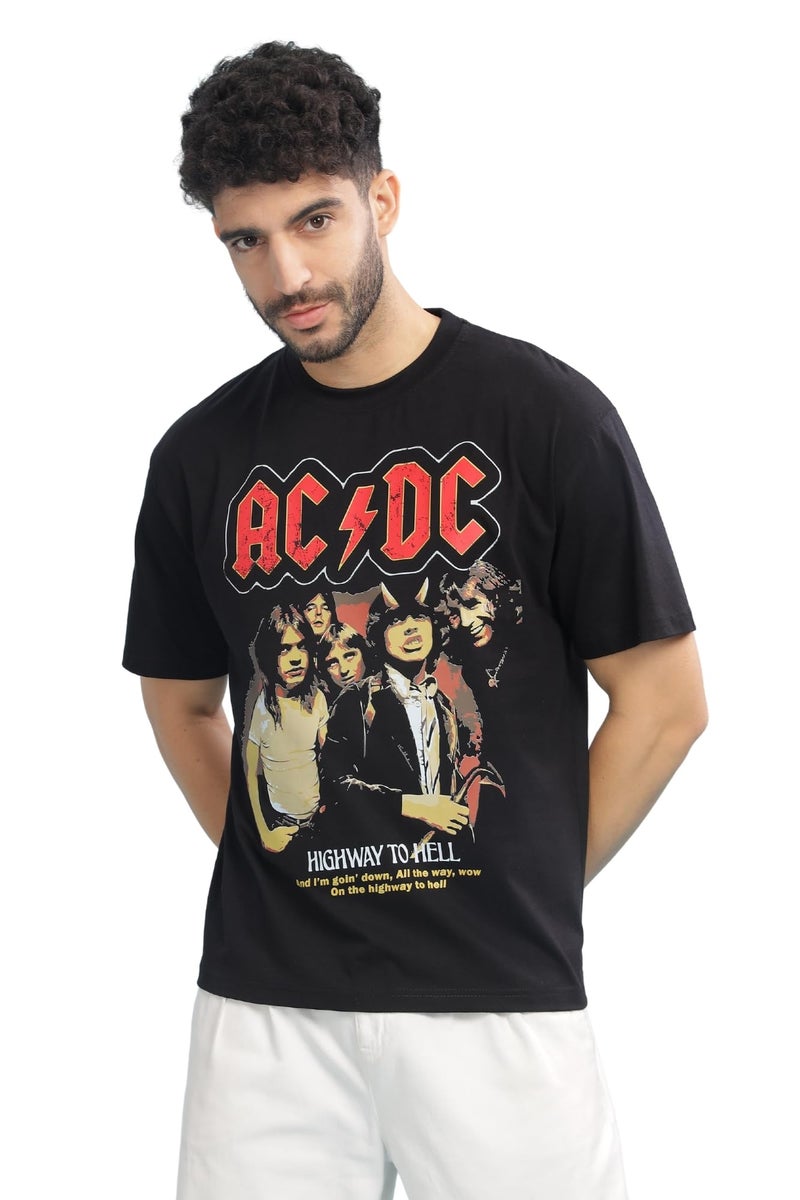 Captcha Men's Oversized Tshirt in Black Color | ACDC - Image 1