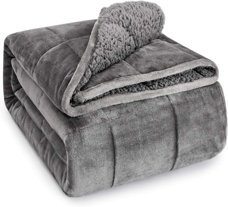 Sivio Weighted Blanket for Adult 7kg Sherpa Heavy Blanket with Soft Flannel Reversible Queen Size Extra Warm Cozy Fluffy Weighted Blanket 150x200cm Dual Sided Grey