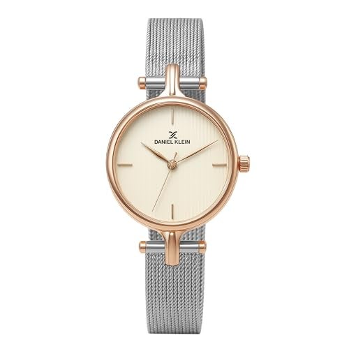 Daniel Klein Analog Silver Round Dial Rose Gold Case Silver Mesh Strap Water-Resistant Wrist Watch for Women Girls, Ladies DK11914-2 - Image 1