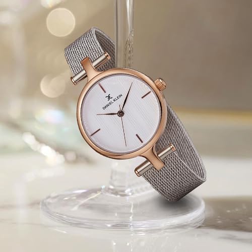 Daniel Klein Analog Silver Round Dial Rose Gold Case Silver Mesh Strap Water-Resistant Wrist Watch for Women Girls, Ladies DK11914-2 - Image 2