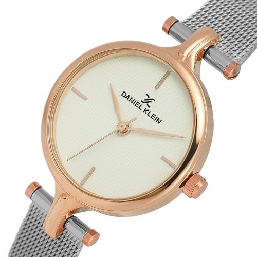 Daniel Klein Analog Silver Round Dial Rose Gold Case Silver Mesh Strap Water-Resistant Wrist Watch for Women Girls, Ladies DK11914-2 - Image 3