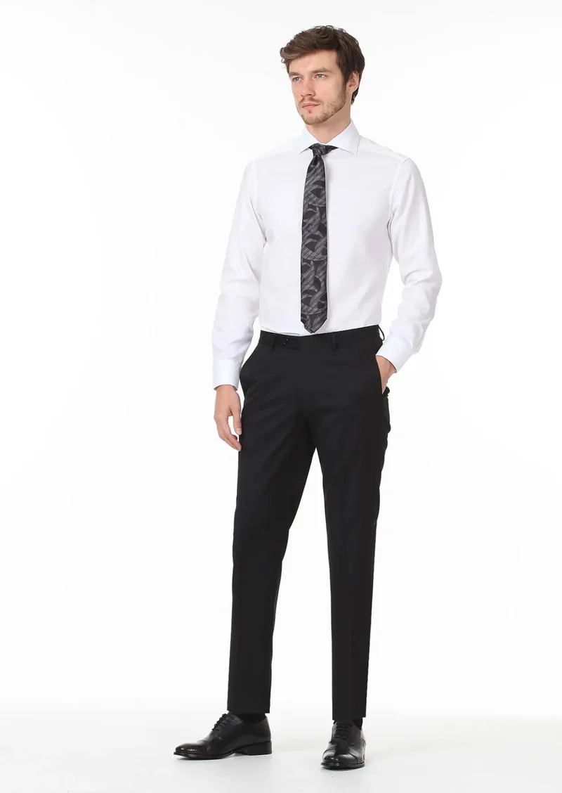 RAMSEY Black Material Regular Fit Classical 100% Wool Trousers