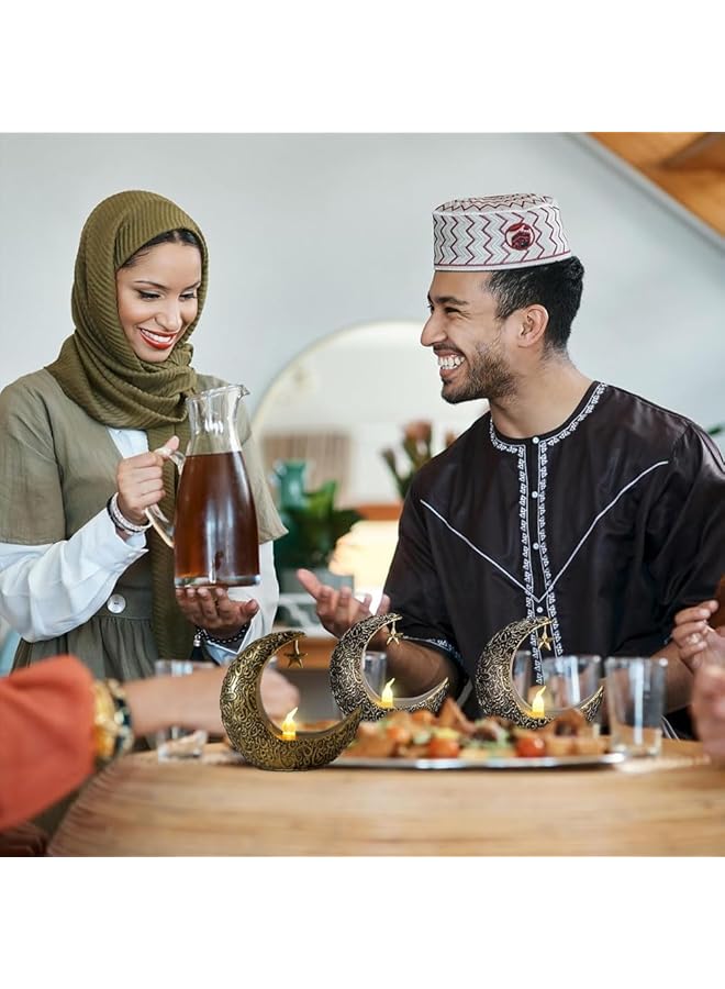 erorex Eid Ramadan Candle Lanterns Eid Mubarak Mini Star Moon Led Candle Wind Light Holder Eid Al Fitr Embossed Night Lamps Desktop Ornaments Islamic Muslim Party Festival Candlestick Decor White - Image 3