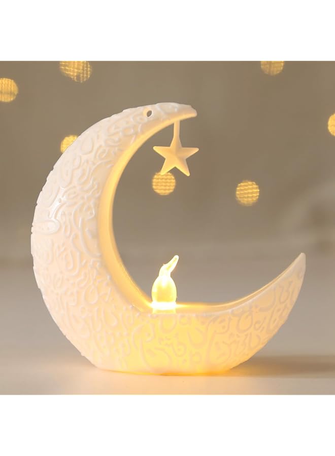 erorex Eid Ramadan Candle Lanterns Eid Mubarak Mini Star Moon Led Candle Wind Light Holder Eid Al Fitr Embossed Night Lamps Desktop Ornaments Islamic Muslim Party Festival Candlestick Decor White - Image 1