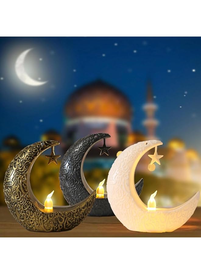 erorex Eid Ramadan Candle Lanterns Eid Mubarak Mini Star Moon Led Candle Wind Light Holder Eid Al Fitr Embossed Night Lamps Desktop Ornaments Islamic Muslim Party Festival Candlestick Decor White - Image 2