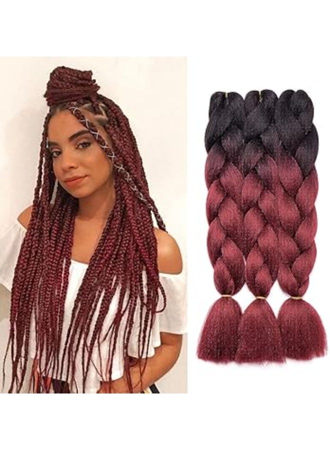 Ombre Black to Burgundy Kanekalon Braiding Hair Extensions for Box Braids & Afro Styles - 90cm Long - Professional Synthetic Hair - Image 1
