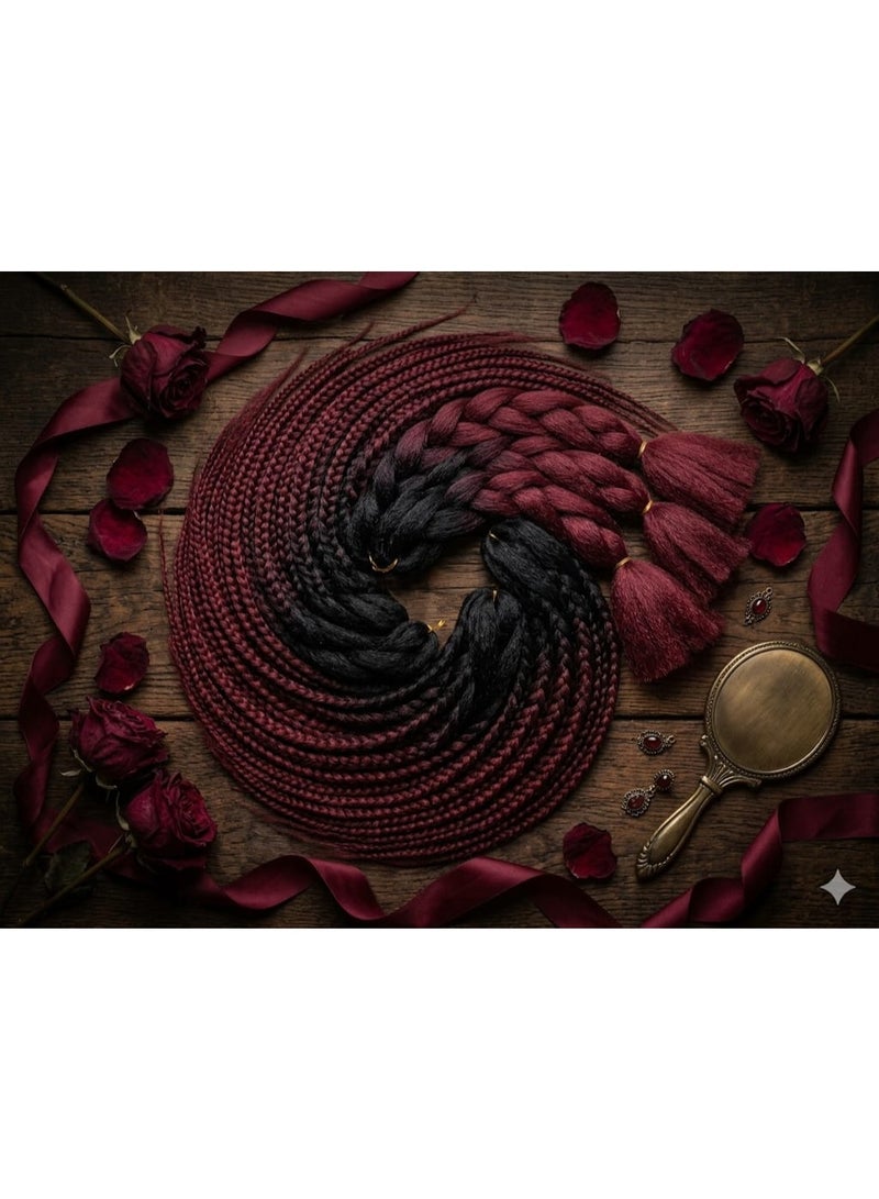 Ombre Black to Burgundy Kanekalon Braiding Hair Extensions for Box Braids & Afro Styles - 90cm Long - Professional Synthetic Hair - Image 4