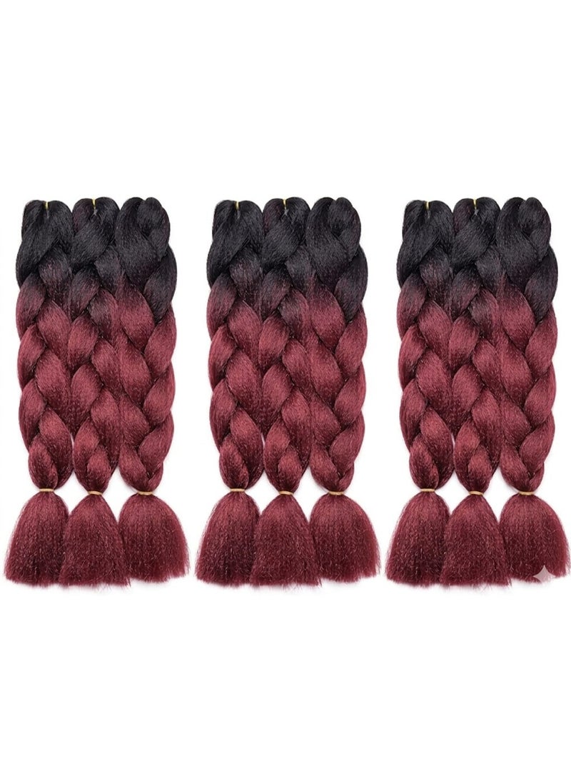 Ombre Black to Burgundy Kanekalon Braiding Hair Extensions for Box Braids & Afro Styles - 90cm Long - Professional Synthetic Hair - Image 2