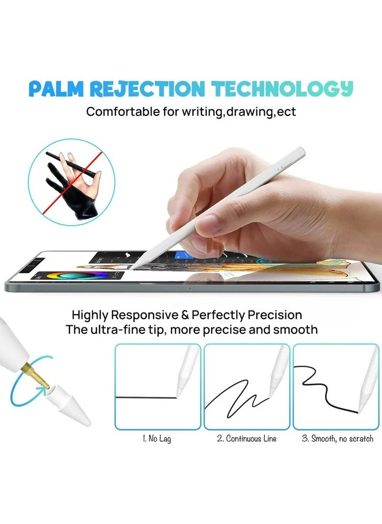 Ontime - Stylus pen for iPad with palm rejection function active pencil compatible (2018-2024) Apple iPad Pro iPad 10/9/8/7/6th generation iPad Air 5/4/3 Generation iPad Mini 6/fifth generation (charging with TYPE-C cable) - Image 1