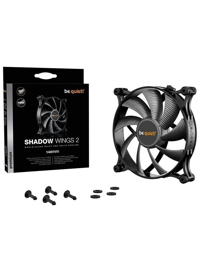 be quiet! Shadow Wings 2 140mm PWM Case Fan, Ultra-Silent 14.9 dB(A), 900 RPM, 49.8 CFM, 0.58 mm H₂O, Anti-Vibration Mounts, 4-Pin PWM Control, Black | BL087 - Image 5