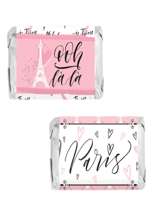 DISTINCTIVS Paris Birthday Party Mini Candy Bar Wrappers - Eiffel Tower Paris Party Favor Decorations - 42 Count - Image 1