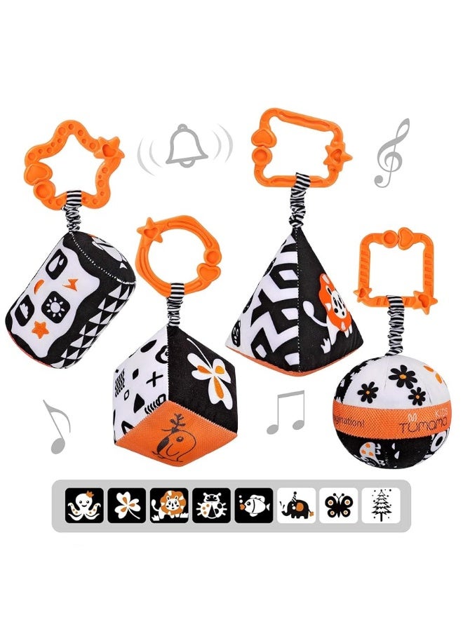 TUMAMA TUMAMA High Contrast Shapes Sets Baby Toys, Black and White Stroller Toy for Car Seat Baby Plush Rattles Rings Hanging Toy for 0 3 6 9 to 12 Months, Newborn,Toddlers,Infants (4 Packs)  - Image 4