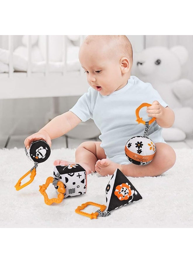 TUMAMA TUMAMA High Contrast Shapes Sets Baby Toys, Black and White Stroller Toy for Car Seat Baby Plush Rattles Rings Hanging Toy for 0 3 6 9 to 12 Months, Newborn,Toddlers,Infants (4 Packs)  - Image 2