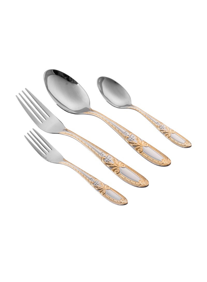 اباريك الصفا طقم ملاعق سفرة استانلس استيل مع ستاند 24 قطعة فضي ذهبي - Image 2