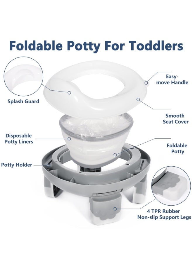 أسيف مرحاض سفر محمول لتدريب الأطفال الرضع والأطفال الصغار، مقعد مرحاض سفر مع مخطط وحقيبة تخزين، مرحاض قابل للطي للأولاد والبنات في الأماكن المغلقة والمفتوحة (رمادي) - Image 5