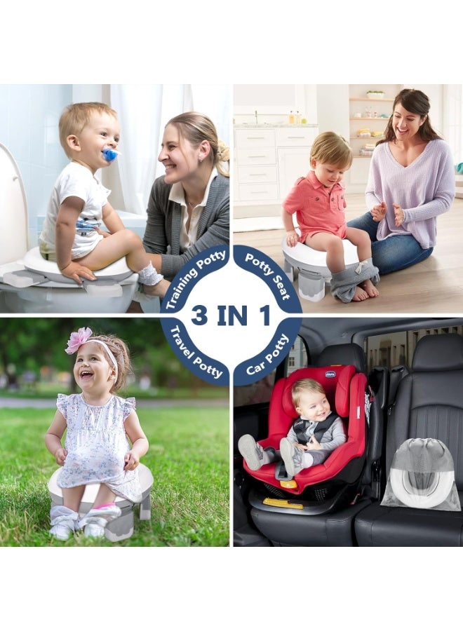 أسيف مرحاض سفر محمول لتدريب الأطفال الرضع والأطفال الصغار، مقعد مرحاض سفر مع مخطط وحقيبة تخزين، مرحاض قابل للطي للأولاد والبنات في الأماكن المغلقة والمفتوحة (رمادي) - Image 4