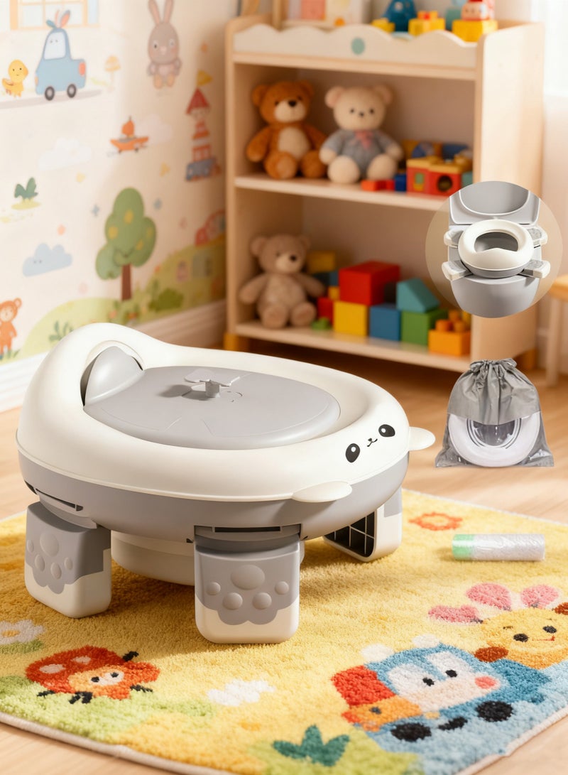 أسيف مرحاض سفر محمول لتدريب الأطفال الرضع والأطفال الصغار، مقعد مرحاض سفر مع مخطط وحقيبة تخزين، مرحاض قابل للطي للأولاد والبنات في الأماكن المغلقة والمفتوحة (رمادي) - Image 1
