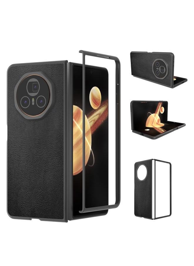 erorex For Honor Magic V3 PU Leather Black Frame Full Coverage Phone Case(Black) 