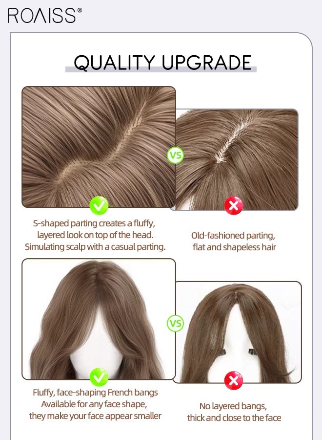 رويس باروكة شعر مموجة ذهبية متدرجة اللون مع غرة منقسمة من المنتصف للنساء من ألياف صناعية مقاومة للحرارة ذات مظهر طبيعي لحفلات الزفاف والتنكر للاستخدام اليومي 60 سم (23.6 بوصة) - Image 5