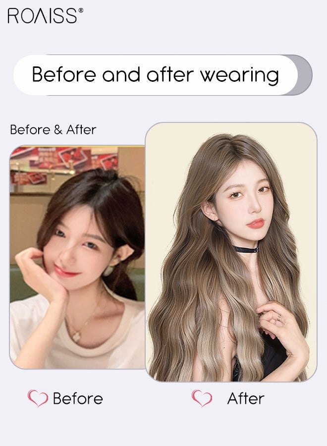 رويس باروكة شعر مموجة ذهبية متدرجة اللون مع غرة منقسمة من المنتصف للنساء من ألياف صناعية مقاومة للحرارة ذات مظهر طبيعي لحفلات الزفاف والتنكر للاستخدام اليومي 60 سم (23.6 بوصة) - Image 4