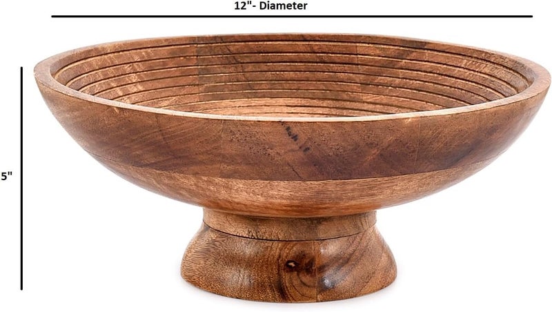 NIRMAN FRUIT BOWL Mango Wood Round Shaped Serving Bowl For Fruit,Dessert Platter Tray Dish Kitchen Dining Fruit,Dessert,Snack (12" x 12" x 5") - Image 5