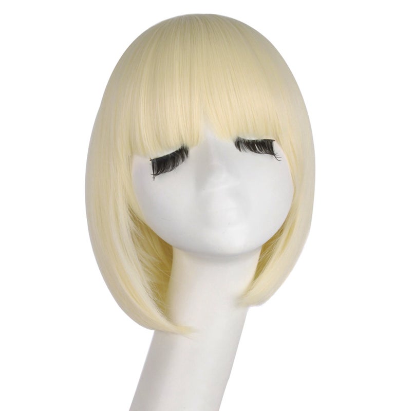 MapofBeauty 12 Inch30cm Fashion Lady Short Straight Flat Bangs Bob Wig Light Blonde