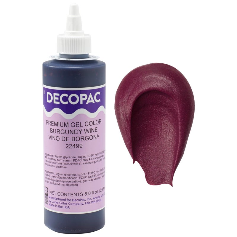 DecoPac Premium Gel Food Coloring Burgundy Food Coloring For Baking 8oz Color Buttercream Fondant Frosting Piping Gel Food Safe Highly Concentrated Gel 8 oz Burgundy