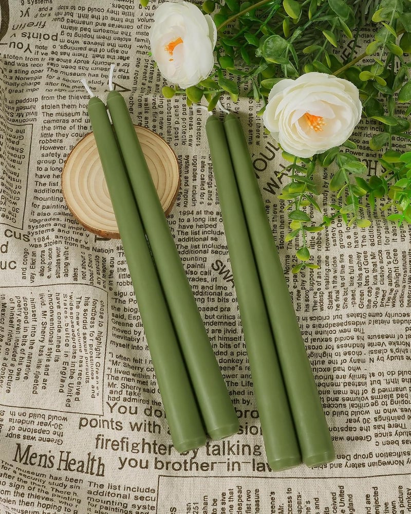 Viyffo Taper Candles, 12 Inch, 4 Pack, Olive Glow – Unscented, Dripless & Smokeless Design, Up to 8 Hour Burn – Long Tall Taper Candlesticks for Wedding, Dinner & Home Decor - Image 2