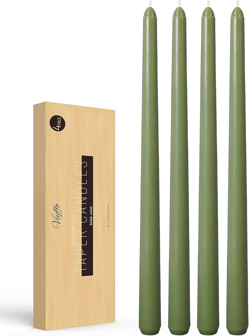 Viyffo Taper Candles, 12 Inch, 4 Pack, Olive Glow – Unscented, Dripless & Smokeless Design, Up to 8 Hour Burn – Long Tall Taper Candlesticks for Wedding, Dinner & Home Decor - Image 1