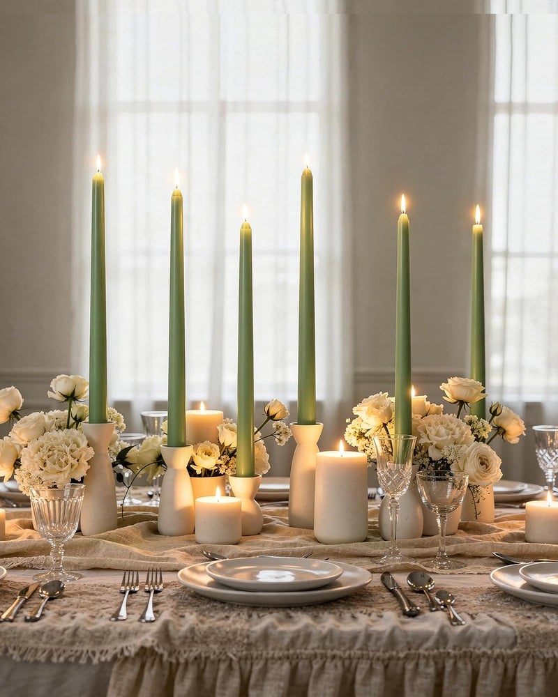 Viyffo Taper Candles, 12 Inch, 4 Pack, Olive Glow – Unscented, Dripless & Smokeless Design, Up to 8 Hour Burn – Long Tall Taper Candlesticks for Wedding, Dinner & Home Decor - Image 4