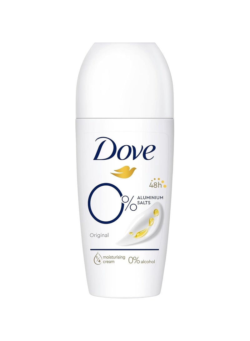 دوف مزيل عرق دوف الأصلي رول أون 0% مزيل عرق بدون أملاح الألومنيوم مع كريم العناية ربع ساعة وحماية تدوم 48 ساعة 50 مل عبوة من قطعة واحدة