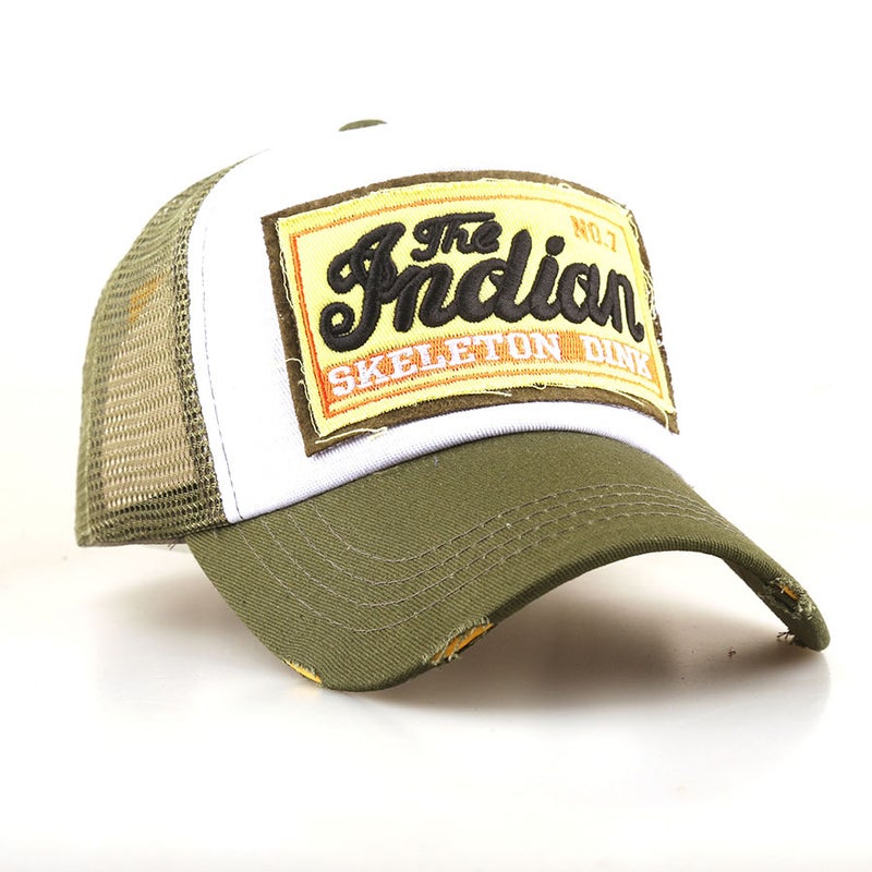 New 3D Embroidered Indian Mesh Baseball Cap Cotton Men'S Patchwork Korean Version Large Brim Trendy Brand Letter Embroidery - Image 1
