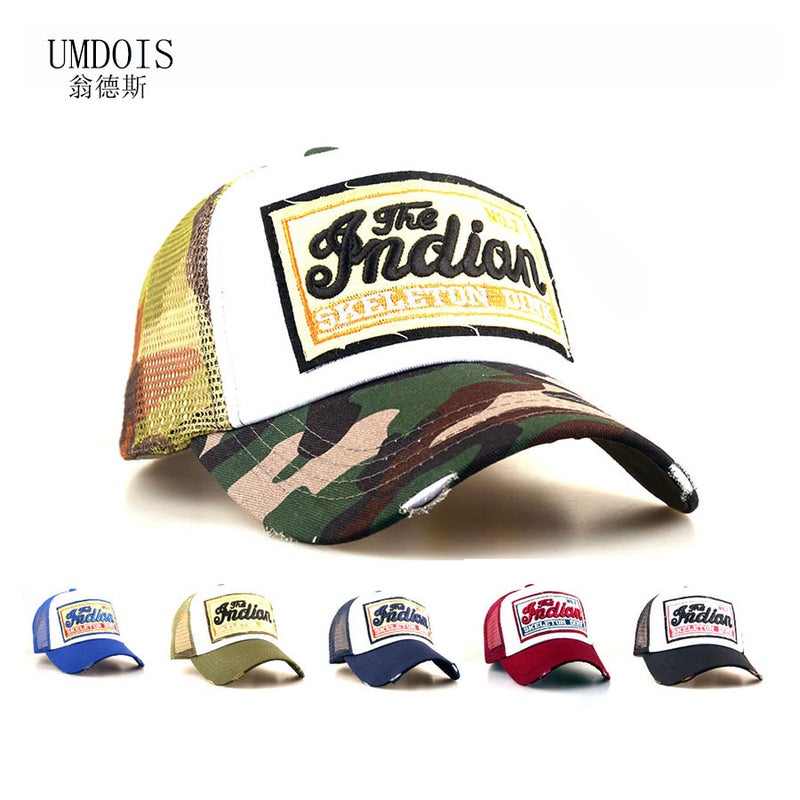 New 3D Embroidered Indian Mesh Baseball Cap Cotton Men'S Patchwork Korean Version Large Brim Trendy Brand Letter Embroidery - Image 2