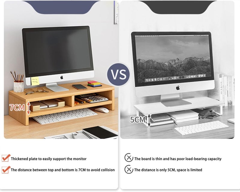 MUGATH Double Layer Computer Monitor Stand Riser with 3-Layer Independent Storage Rack,Desktop Organizer, Wooden Computer Monitor Stand for TV Screen, Laptop, Printer, for Home & Office - Image 5
