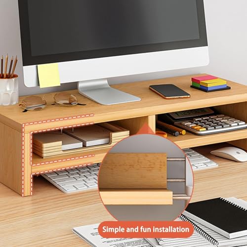 MUGATH Double Layer Computer Monitor Stand Riser with 3-Layer Independent Storage Rack,Desktop Organizer, Wooden Computer Monitor Stand for TV Screen, Laptop, Printer, for Home & Office - Image 2