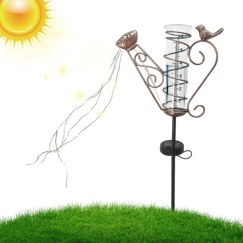 3 Pcs Large Rain Gauge - Solar Powered Garden Rain Gauge with LED Lights | Outdoor Decorative with Waterproof Large Glass Tube for Yard Garden Patio - Image 1