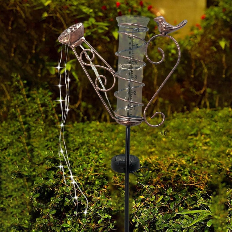 3 Pcs Large Rain Gauge - Solar Powered Garden Rain Gauge with LED Lights | Outdoor Decorative with Waterproof Large Glass Tube for Yard Garden Patio - Image 3