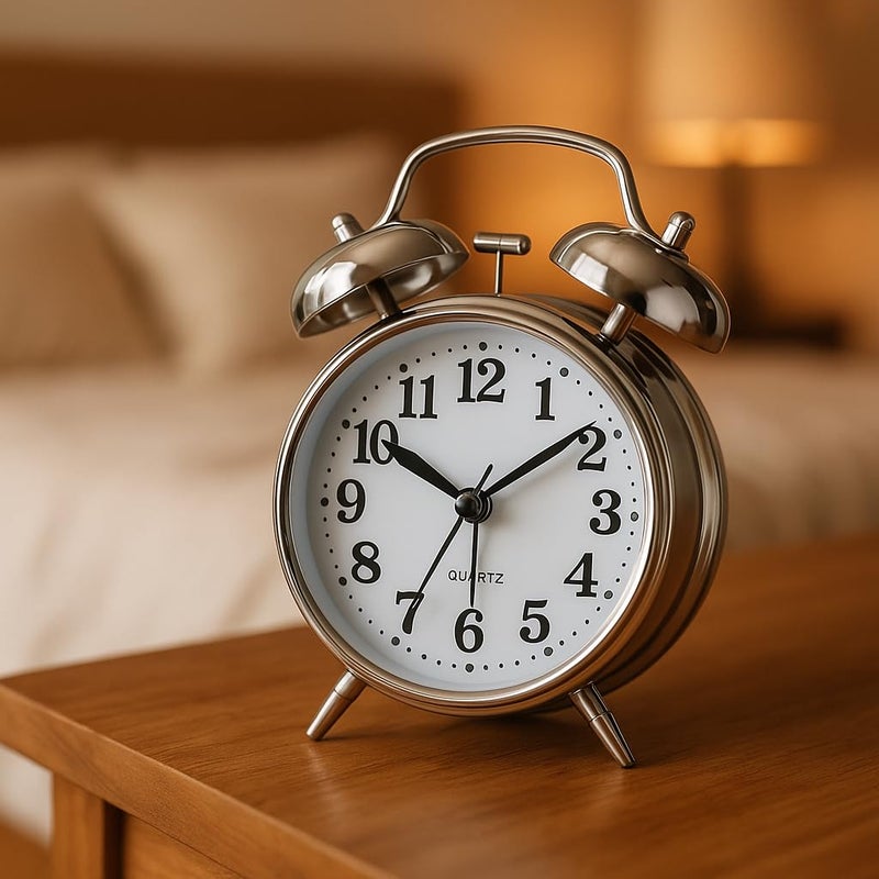 Vaanar Sena Retro Twin Bell Alarm Clock – Classic Metal Frame Table Clock with Night Backlight, Silent Sweep Movement, Loud Alarm for Heavy Sleepers, Ideal for Bedroom, Office, Living Room & Home Décor (Silver) - Image 5