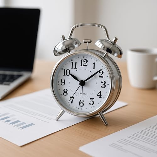 Vaanar Sena Retro Twin Bell Alarm Clock – Classic Metal Frame Table Clock with Night Backlight, Silent Sweep Movement, Loud Alarm for Heavy Sleepers, Ideal for Bedroom, Office, Living Room & Home Décor (Silver) - Image 4