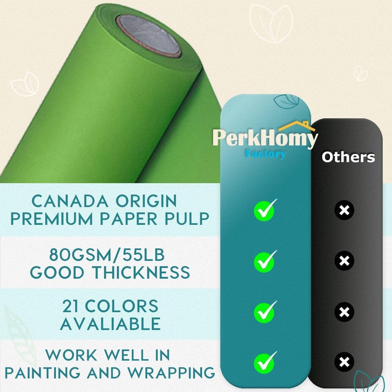 PH PERKHOMY PerkHomy Medium Green Kraft Paper Roll 17.5" x 960" (80') for Gift Wrapping Bouquet Flower Art Painting Craft Writing Packaging Shipping 80GSM 55LB (Medium Green, 17.5" x 80') - Image 3