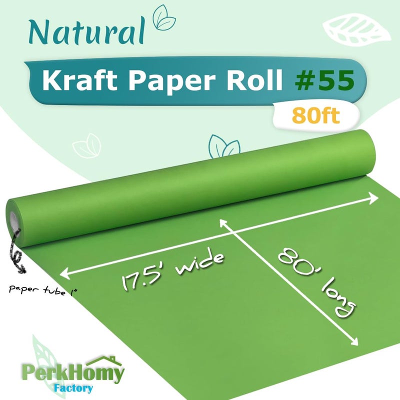 PH PERKHOMY PerkHomy Medium Green Kraft Paper Roll 17.5" x 960" (80') for Gift Wrapping Bouquet Flower Art Painting Craft Writing Packaging Shipping 80GSM 55LB (Medium Green, 17.5" x 80') - Image 2