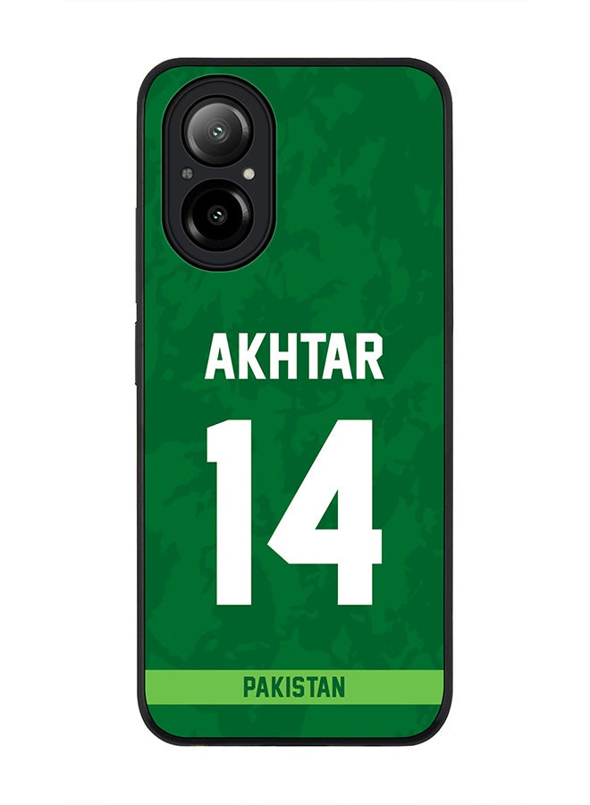 Stylizedd Rugged Black Edge Case for Realme C67 4G, Slim fit Case Flexible Anti Drop TPU Gel Thin Cover -  Team Pakistan Shoaib Akhtar, Jersey No 14 - Image 1