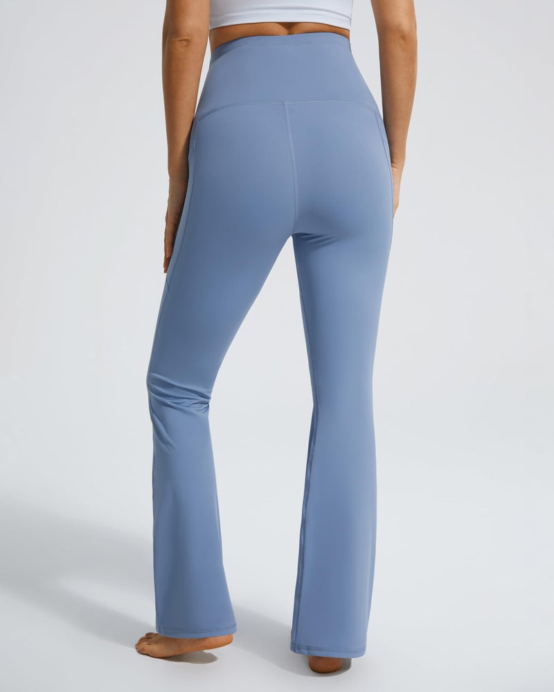 JOYSPELS Maternity Flare Leggings Over The Belly with Pockets â€“ Soft, Comfortable Pregnancy Yoga & Daily & Work Pants Light Blue - Image 3