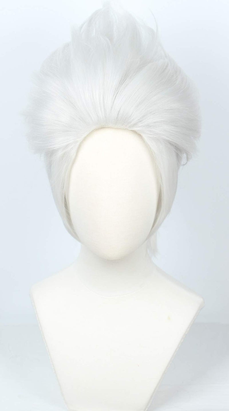 Linfairy Short Layered Cosplay Wig Halloween Costume Silvery White Wig - Image 2