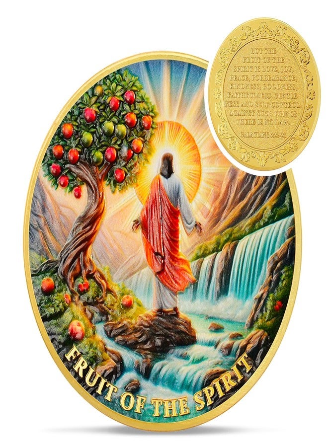 IELCJJ Fruit of The Spirit Jesus Coin - Galatians 5:22-23 Pocket Bible Verses Token for Study - Religious God Christian Challenge Coin - Inspirational Good Luck Commemorative Gifts for Men Women Kid Coworker - Image 1