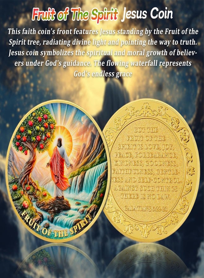 IELCJJ Fruit of The Spirit Jesus Coin - Galatians 5:22-23 Pocket Bible Verses Token for Study - Religious God Christian Challenge Coin - Inspirational Good Luck Commemorative Gifts for Men Women Kid Coworker - Image 2