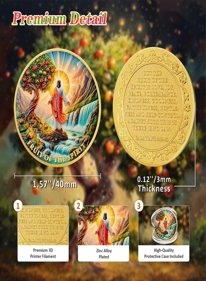 IELCJJ Fruit of The Spirit Jesus Coin - Galatians 5:22-23 Pocket Bible Verses Token for Study - Religious God Christian Challenge Coin - Inspirational Good Luck Commemorative Gifts for Men Women Kid Coworker - Image 3