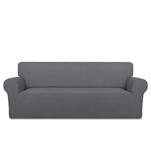 PureFit Super Stretch Sofa Slipcover – Spandex Non Slip Soft Couch Sofa Cover, Washable Furniture Protector with Non Skid Foam and Elastic Bottom for Kids, Pets （Sofa, Gray ） - Image 1