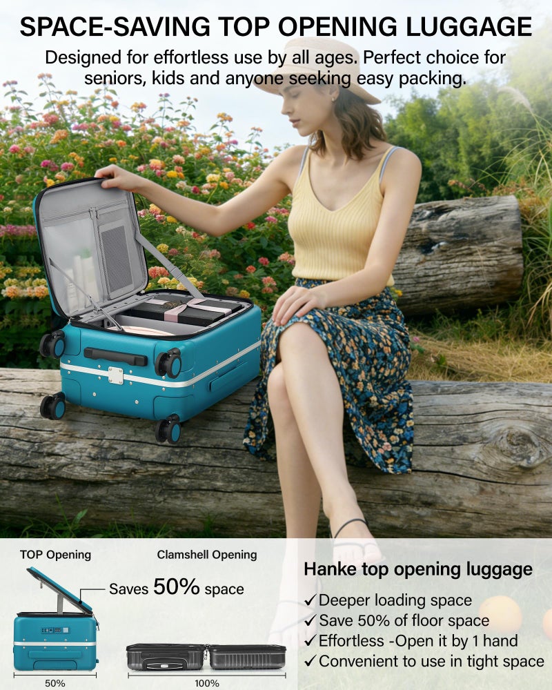 Hanke 20 Inch Top Opening Carry On Luggage, Hard Shell Suitcase with Cup Holder,USB Charging Port, Aluminum Frame with TSA Lock, 8 Spinner Wheels, Dry-Wet Separation Removable Dividers,Caribbean Blue - Image 3